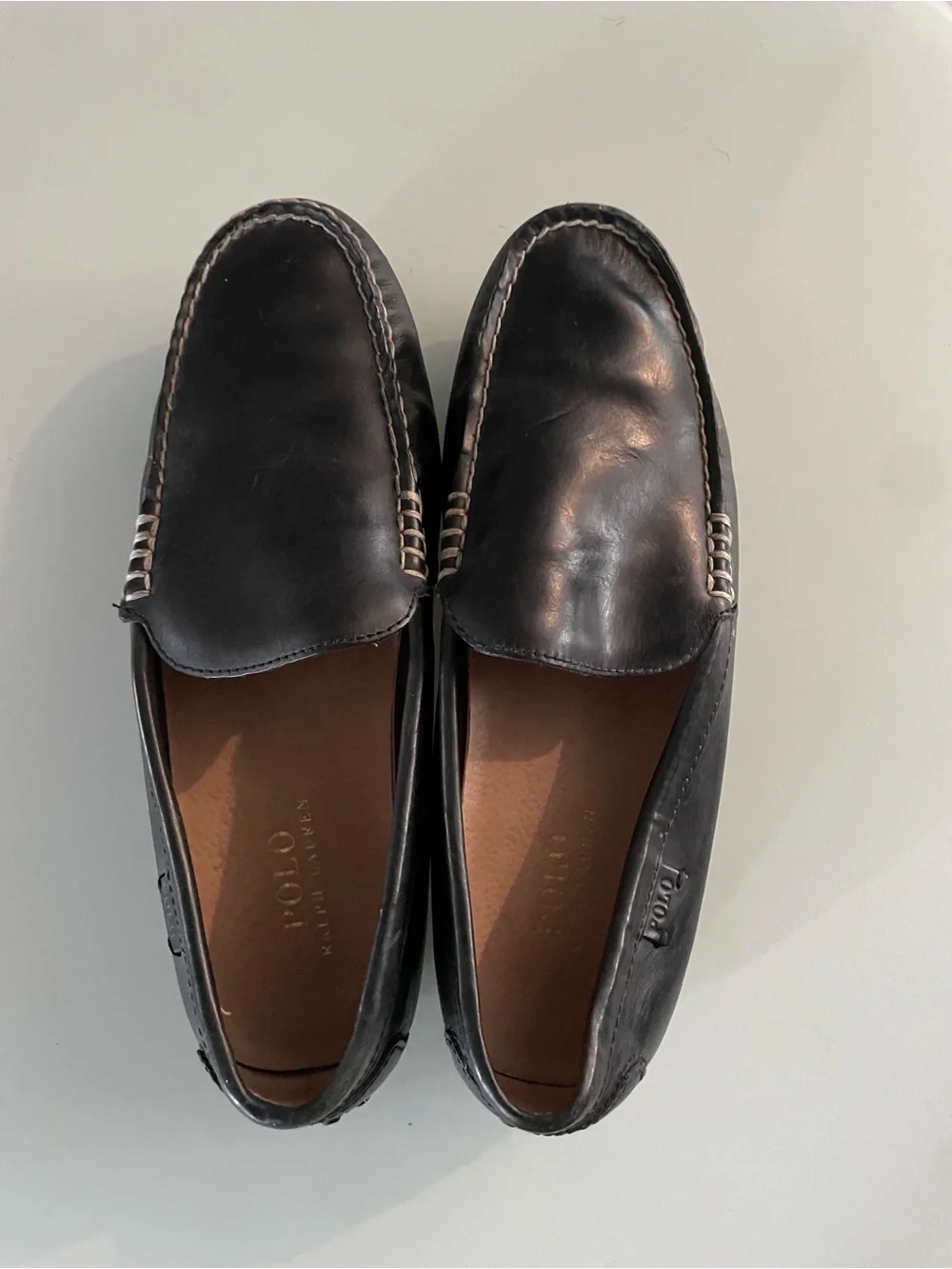Polo by Ralph Lauren Black Leather Slip-On Driving Loafers